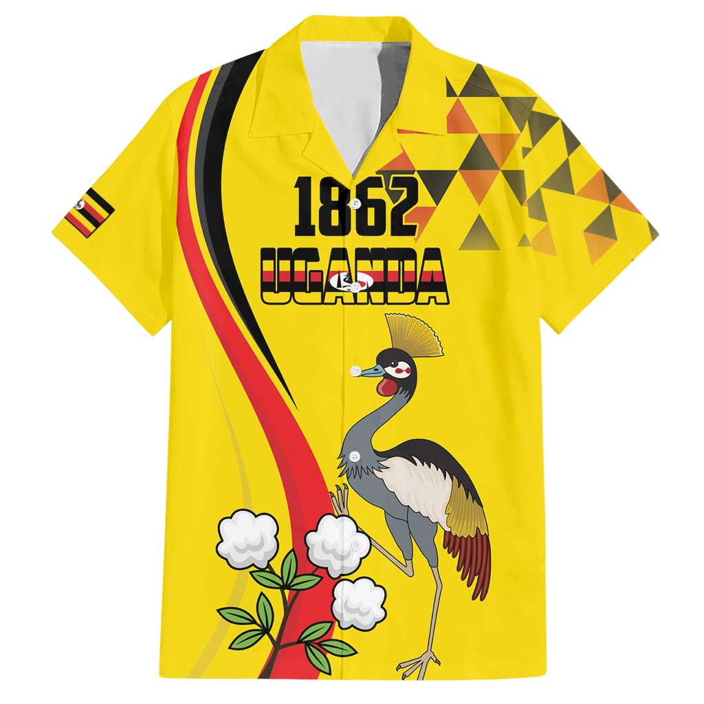 Personalized Uganda Independence Day Hawaiian Shirt Grey Crowned Crane Bird - Wonder Print Shop