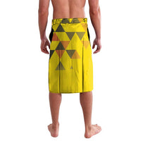 Yellow lavalava with black trim and geometric triangle pattern, knee-length