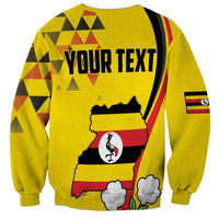 Yellow unisex sweatshirt back with Your Text, Uganda map, and crane graphic