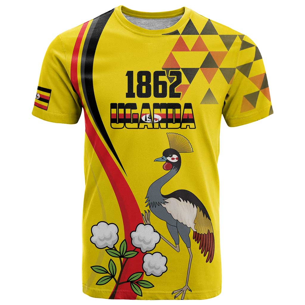 Personalized Uganda Independence Day T Shirt Grey Crowned Crane Bird - Wonder Print Shop