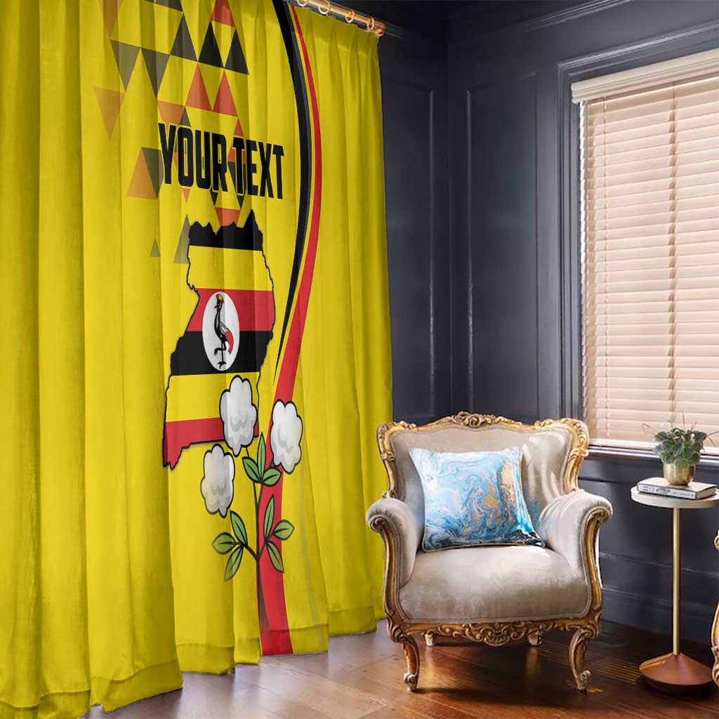 Personalized yellow window curtain with Uganda map crest and crane bird design