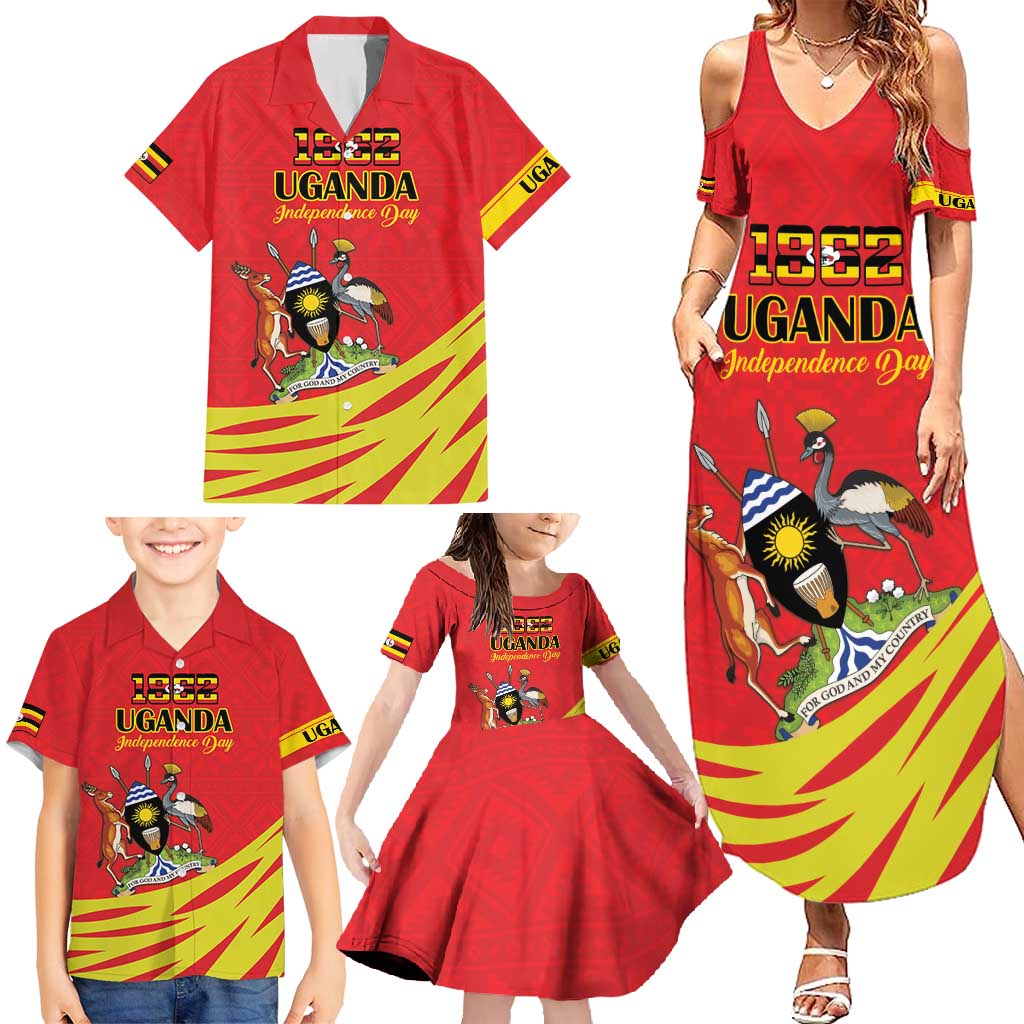 Custom Uganda Independence Day 1962 Family Matching Summer Maxi Dress and Hawaiian Shirt Coat Of Arms With Kente Patterns - Wonder Print Shop