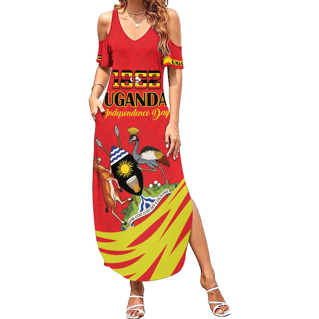 Custom Uganda Independence Day 1962 Summer Maxi Dress Coat Of Arms With Kente Patterns - Wonder Print Shop