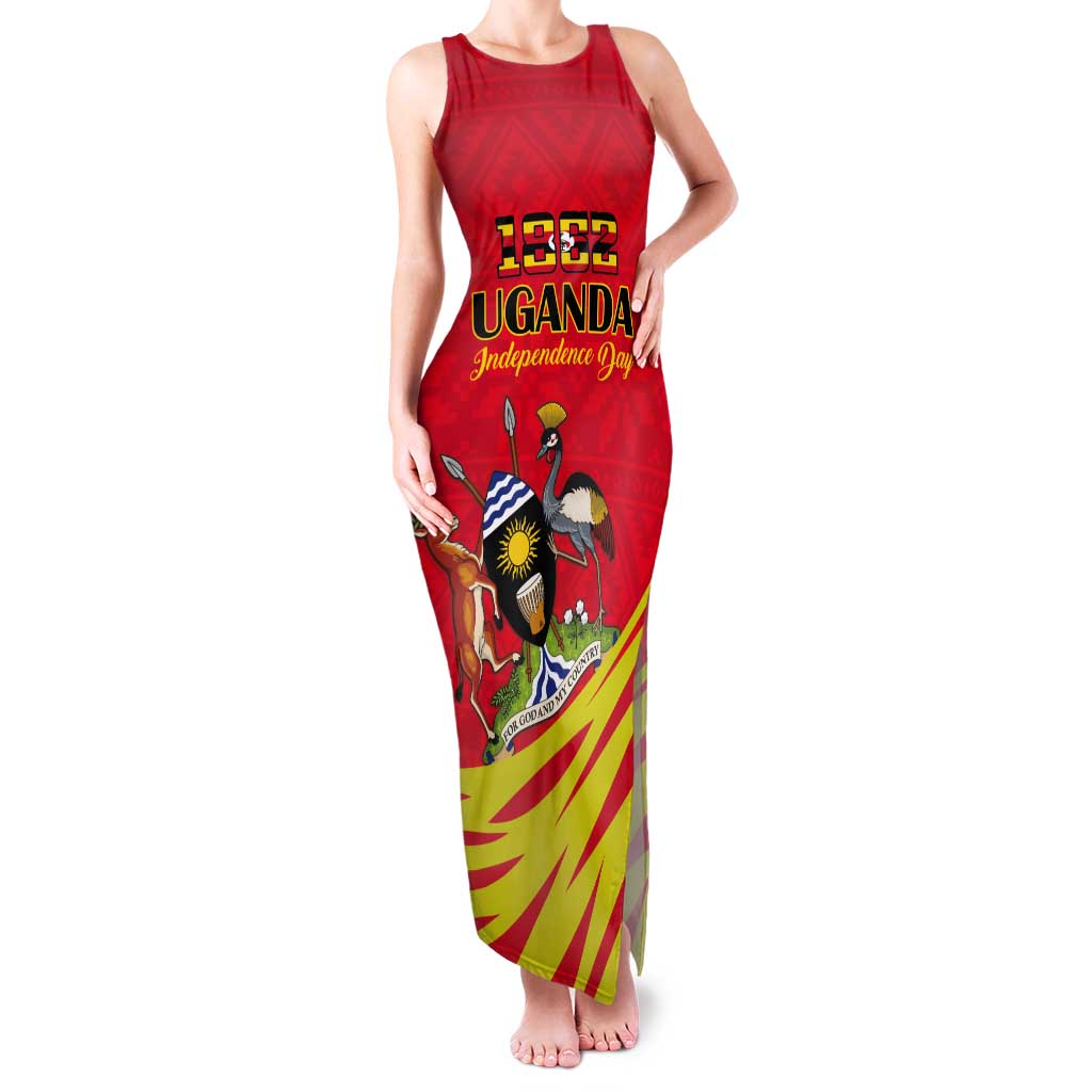 Custom Uganda Independence Day 1962 Tank Maxi Dress Coat Of Arms With Kente Patterns - Wonder Print Shop