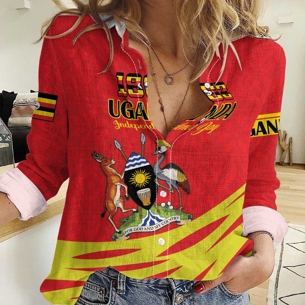 Custom Uganda Independence Day 1962 Women Casual Shirt Coat Of Arms With Kente Patterns