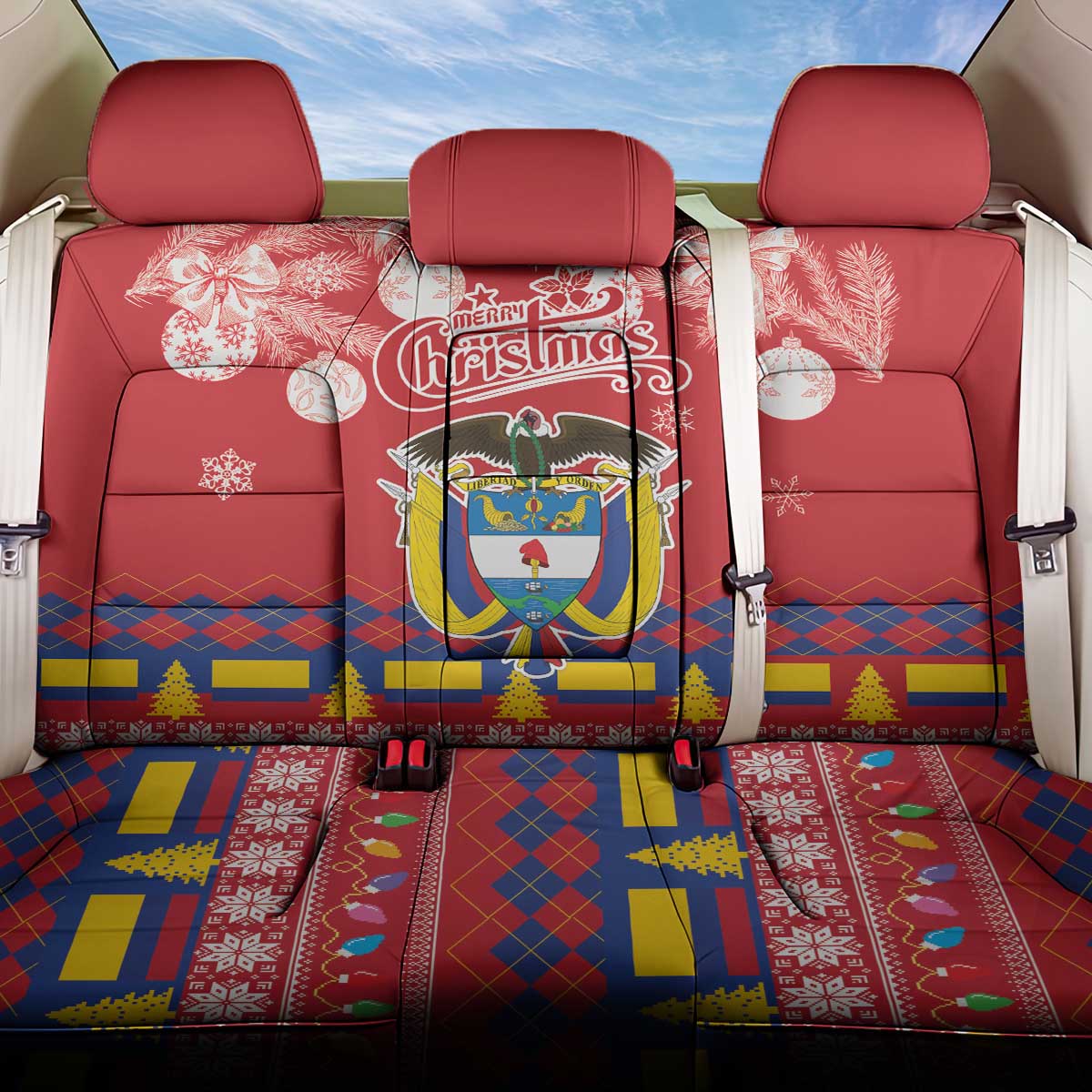 Colombia Christmas Back Car Seat Cover Libertad y Orden With Feliz Navidad - Wonder Print Shop