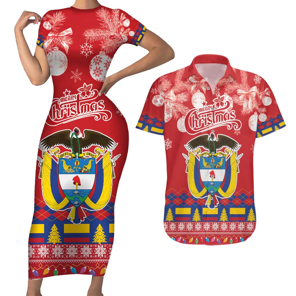 Colombia Christmas Couples Matching Short Sleeve Bodycon Dress and Hawaiian Shirt Libertad y Orden With Feliz Navidad - Wonder Print Shop