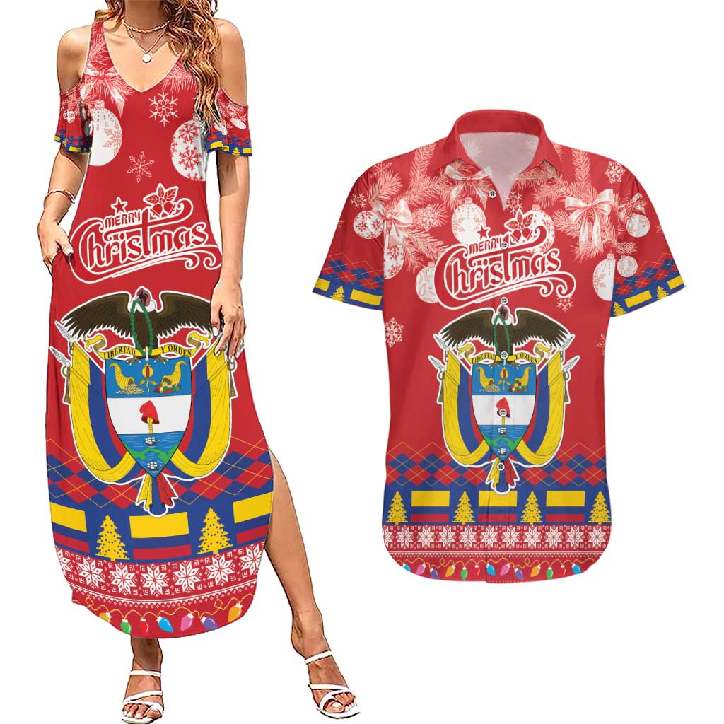 Colombia Christmas Couples Matching Summer Maxi Dress and Hawaiian Shirt Libertad y Orden With Feliz Navidad - Wonder Print Shop