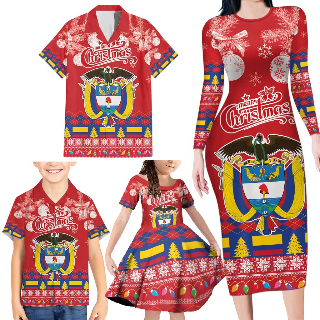 Colombia Christmas Family Matching Long Sleeve Bodycon Dress and Hawaiian Shirt Libertad y Orden With Feliz Navidad - Wonder Print Shop