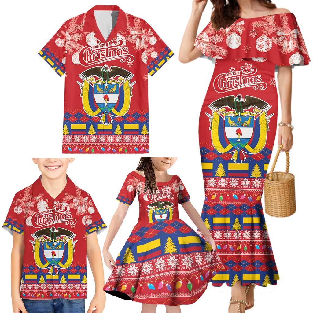 Colombia Christmas Family Matching Mermaid Dress and Hawaiian Shirt Libertad y Orden With Feliz Navidad - Wonder Print Shop