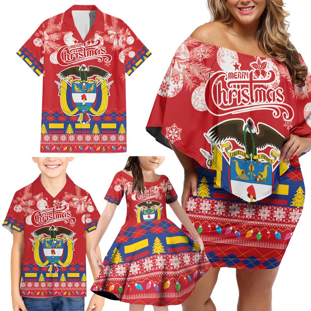 Colombia Christmas Family Matching Off Shoulder Short Dress and Hawaiian Shirt Libertad y Orden With Feliz Navidad - Wonder Print Shop