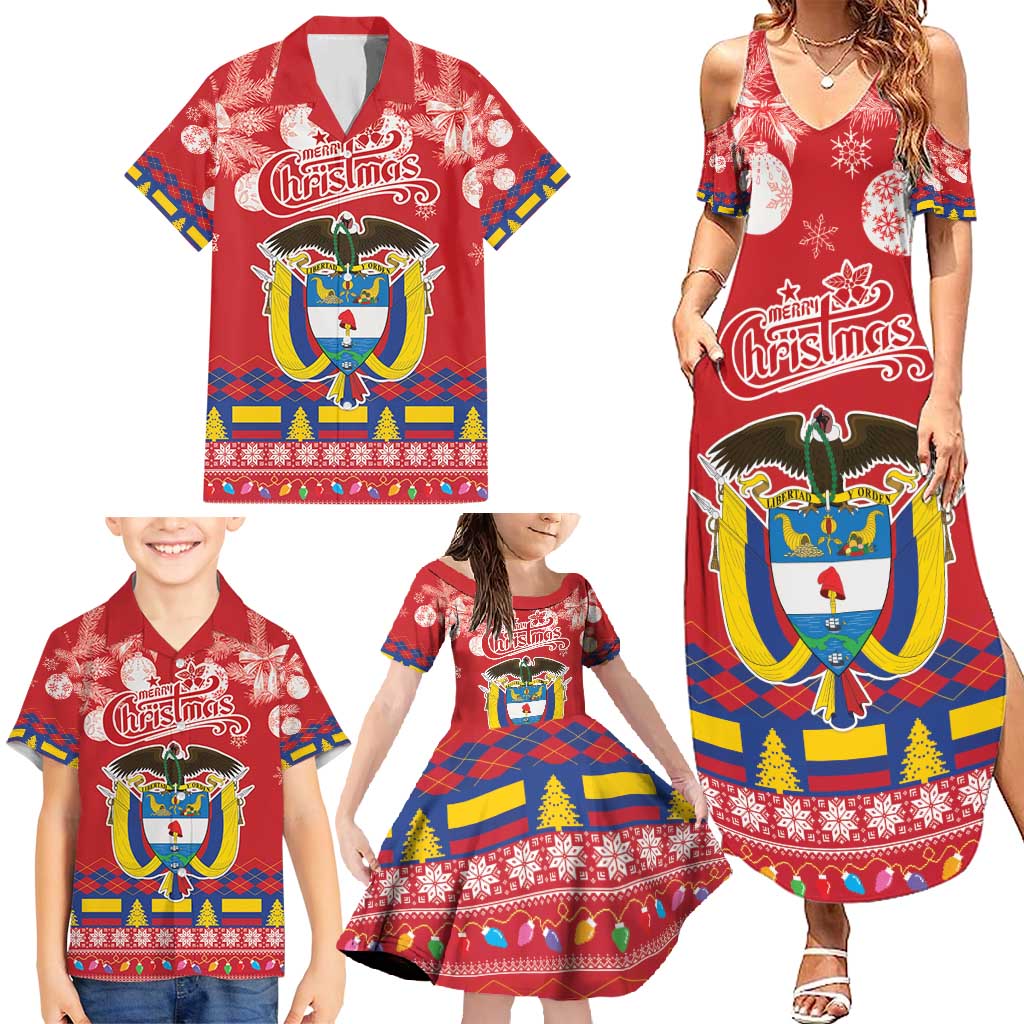 Colombia Christmas Family Matching Summer Maxi Dress and Hawaiian Shirt Libertad y Orden With Feliz Navidad - Wonder Print Shop