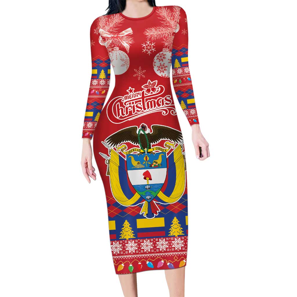 Colombia Christmas Long Sleeve Bodycon Dress Libertad y Orden With Feliz Navidad - Wonder Print Shop