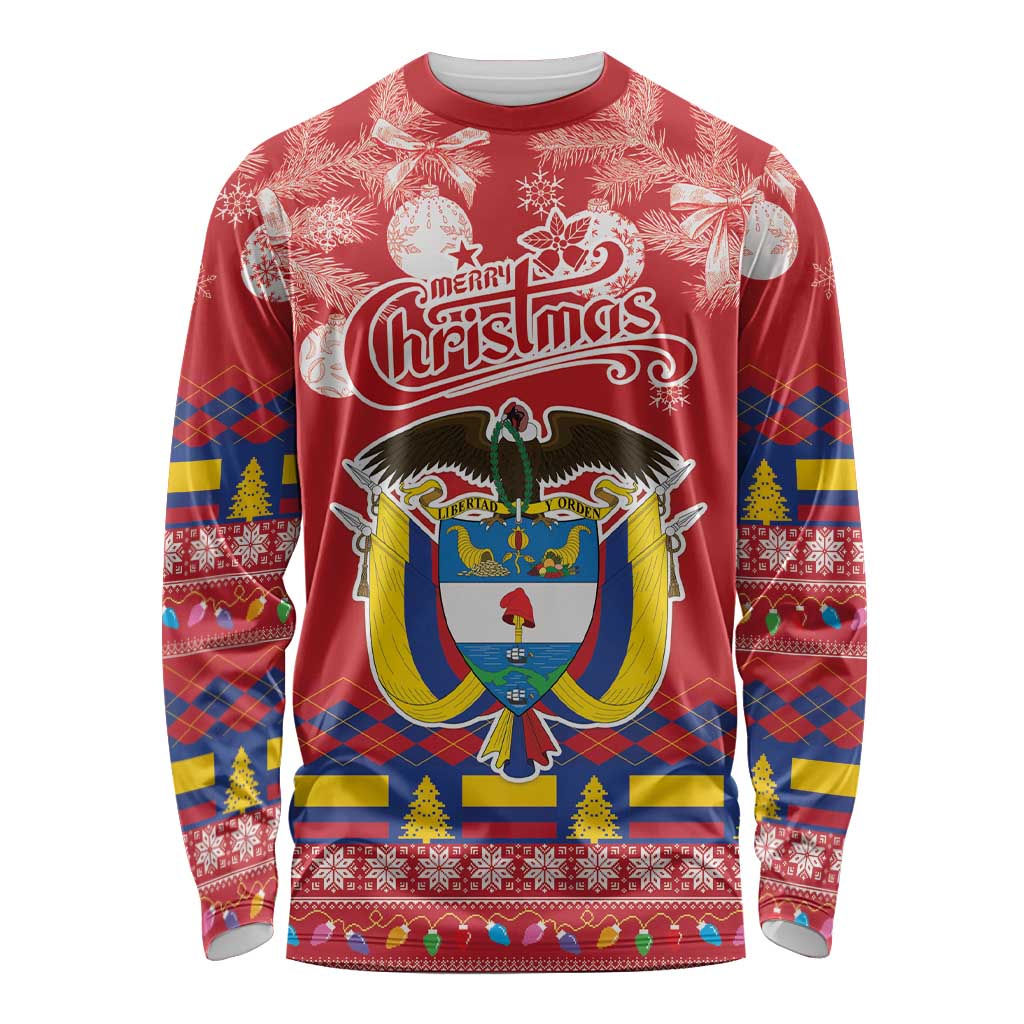 Colombia Christmas Long Sleeve Shirt Libertad y Orden With Feliz Navidad - Wonder Print Shop