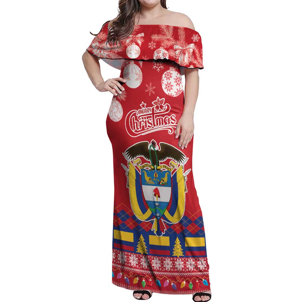 Colombia Christmas Off Shoulder Maxi Dress Libertad y Orden With Feliz Navidad - Wonder Print Shop