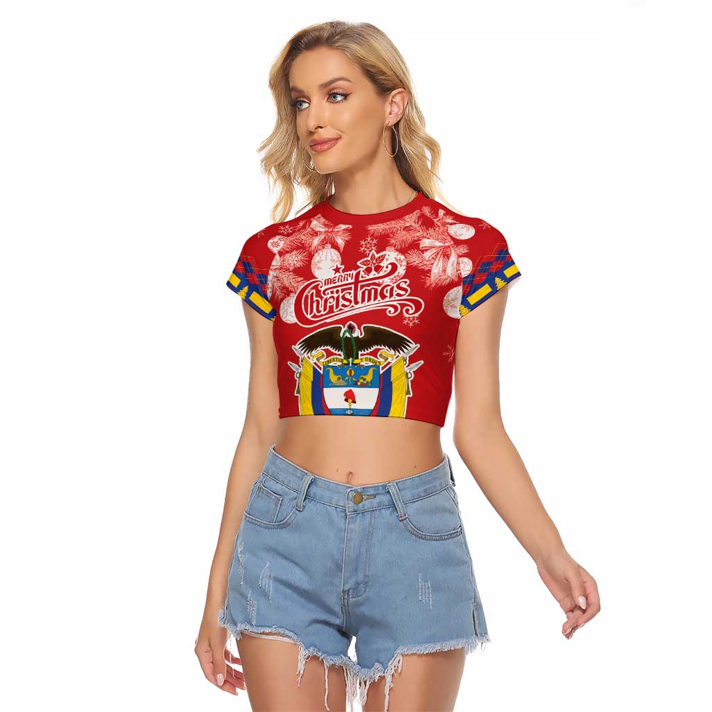 Colombia Christmas Raglan Cropped T Shirt Libertad y Orden With Feliz Navidad - Wonder Print Shop