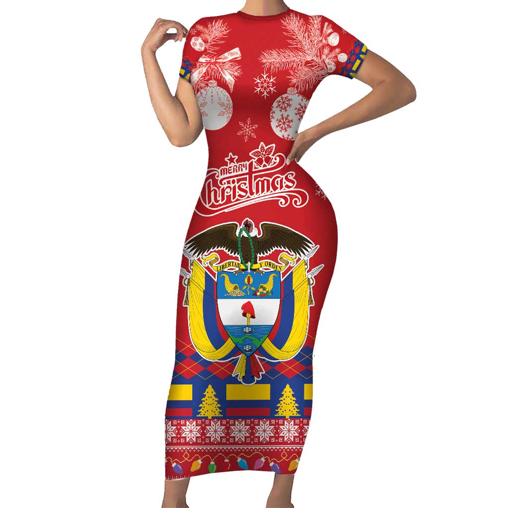 Colombia Christmas Short Sleeve Bodycon Dress Libertad y Orden With Feliz Navidad - Wonder Print Shop