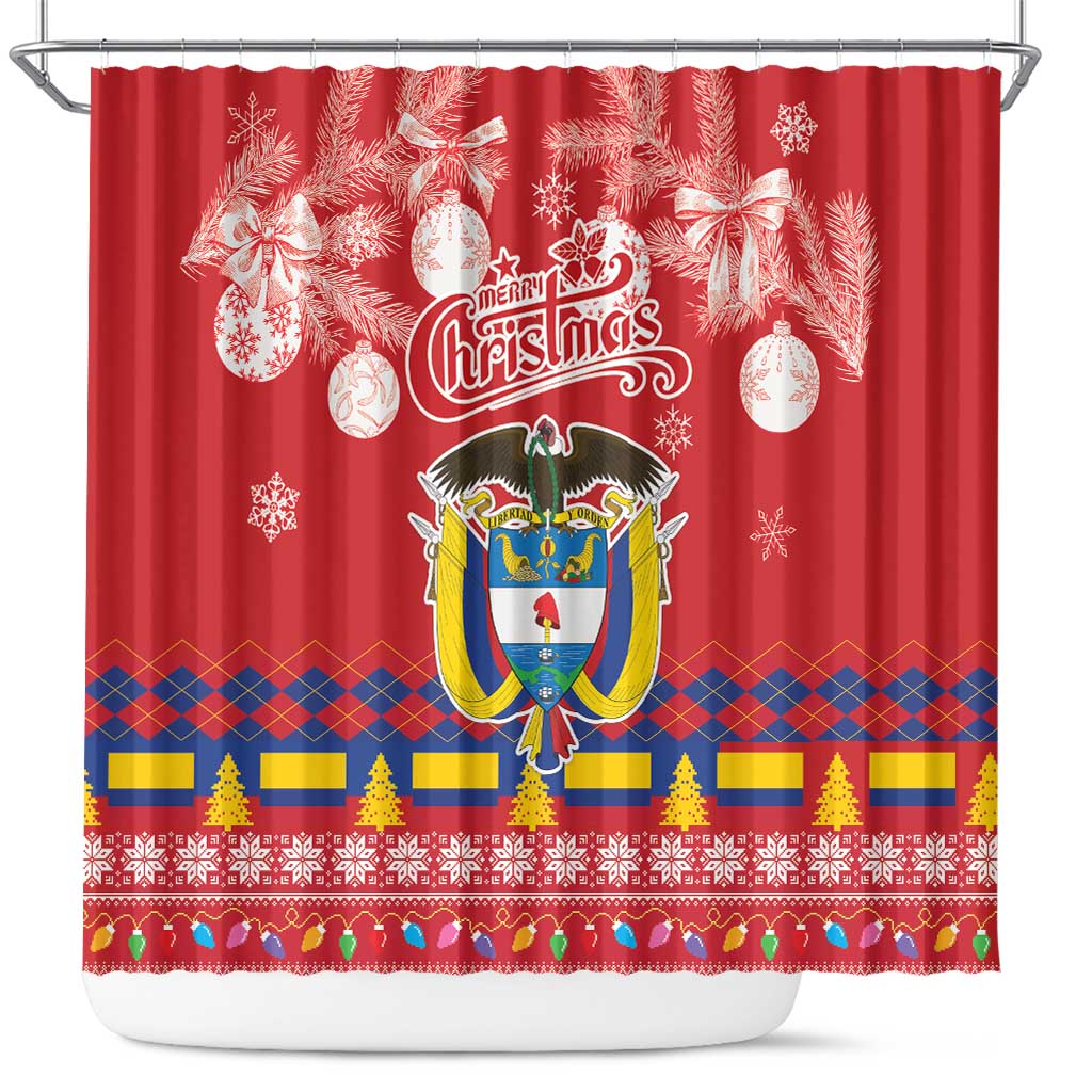 Colombia Christmas Shower Curtain Libertad y Orden With Feliz Navidad