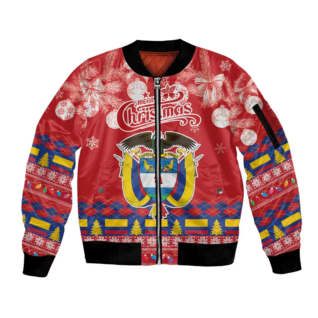 Colombia Christmas Sleeve Zip Bomber Jacket Libertad y Orden With Feliz Navidad - Wonder Print Shop