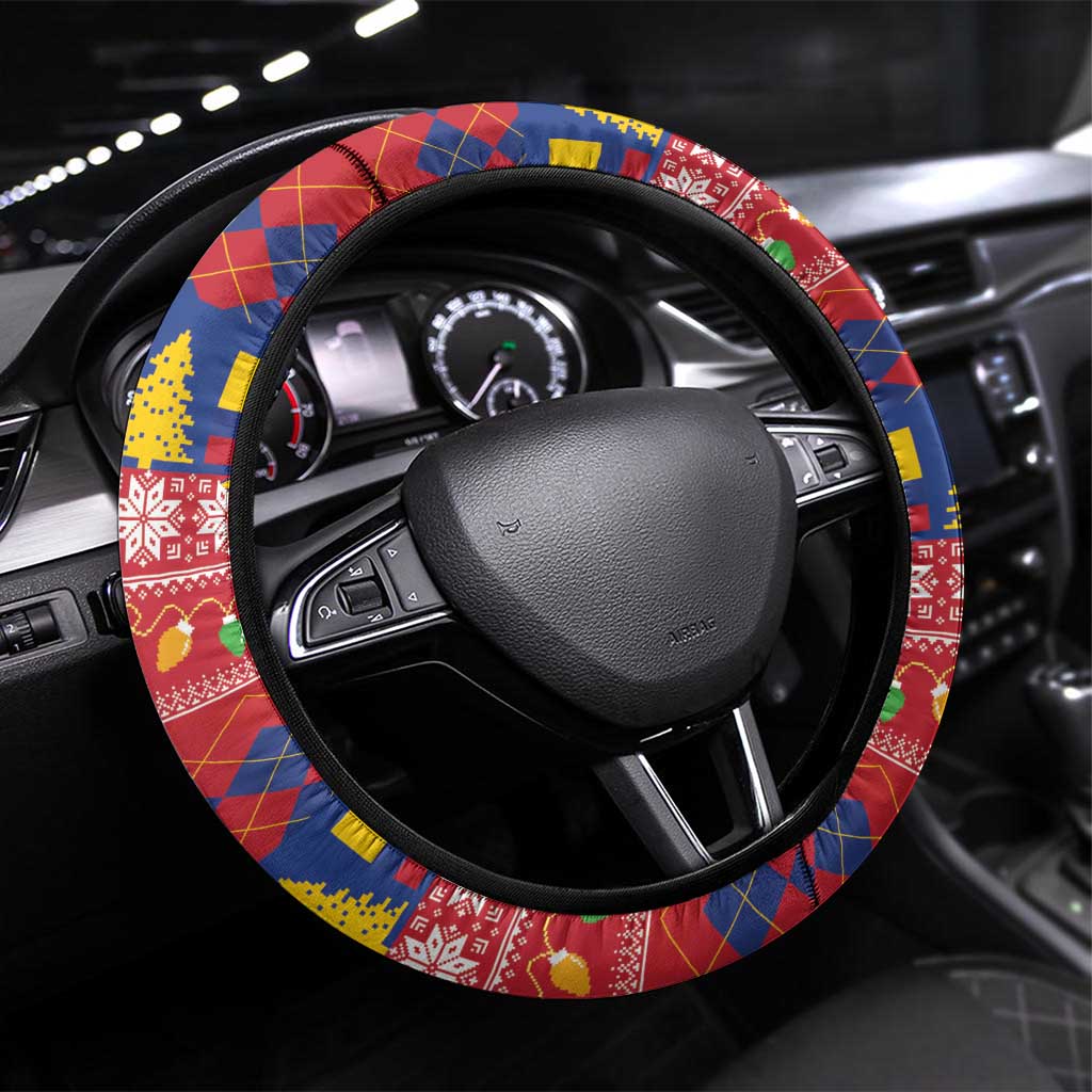 Colombia Christmas Steering Wheel Cover Libertad y Orden With Feliz Navidad - Wonder Print Shop