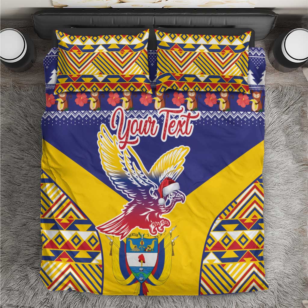 Personalized Christmas bedding set with blue, yellow and red Andean condor pattern