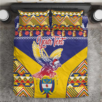 Personalized Christmas bedding set with blue, yellow and red Andean condor pattern