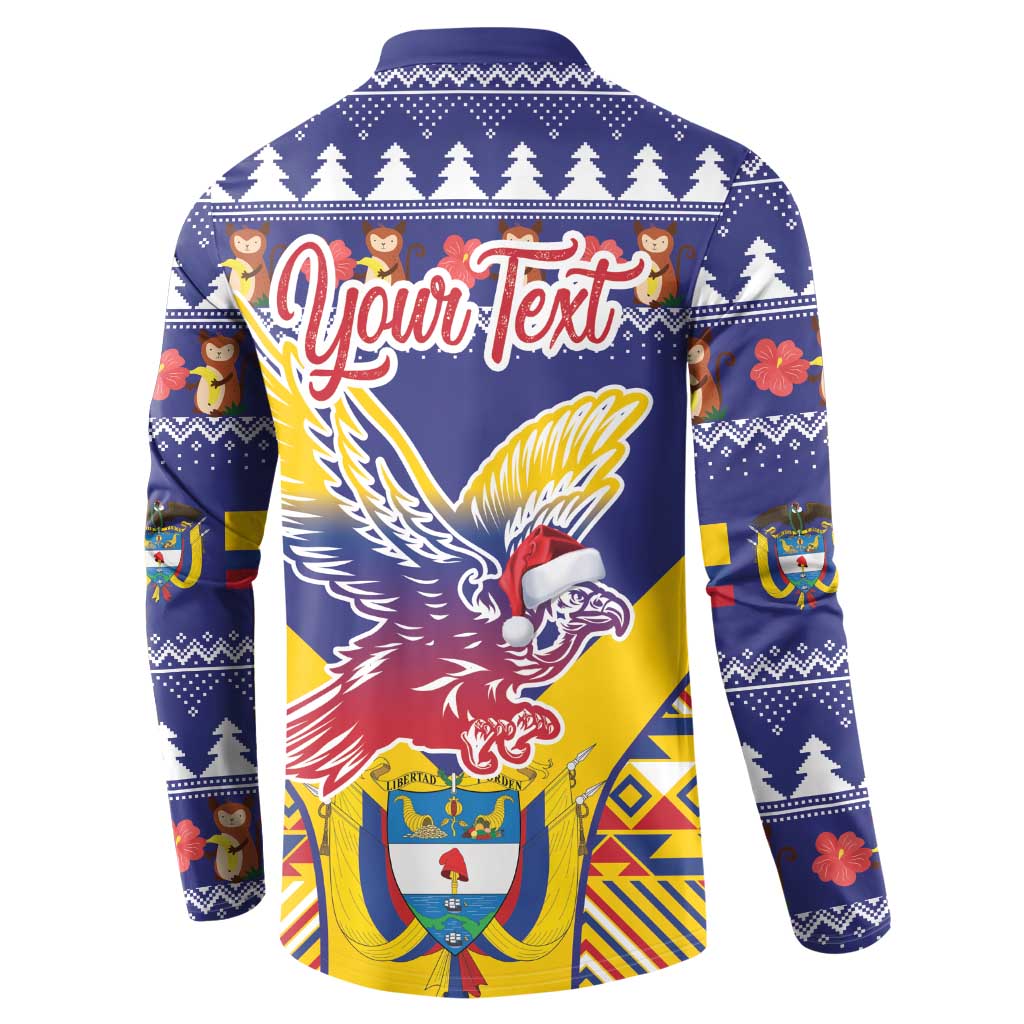 Blue Christmas button sweatshirt with Your Text and condor graphic on back