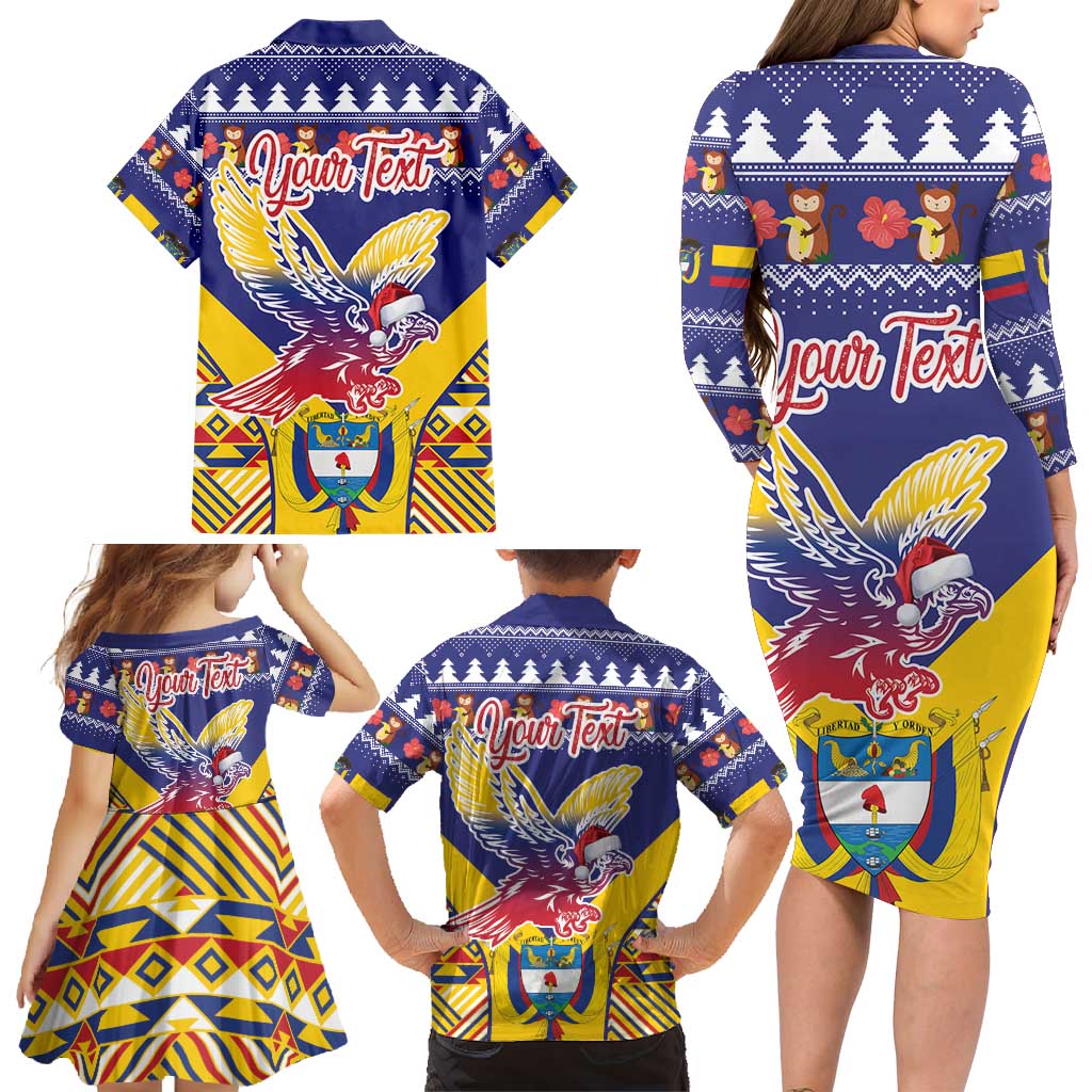 Personalized Colombia Christmas Family Matching Long Sleeve Bodycon Dress and Hawaiian Shirt Andean Condor With Seamless Pattern - Wonder Print Shop