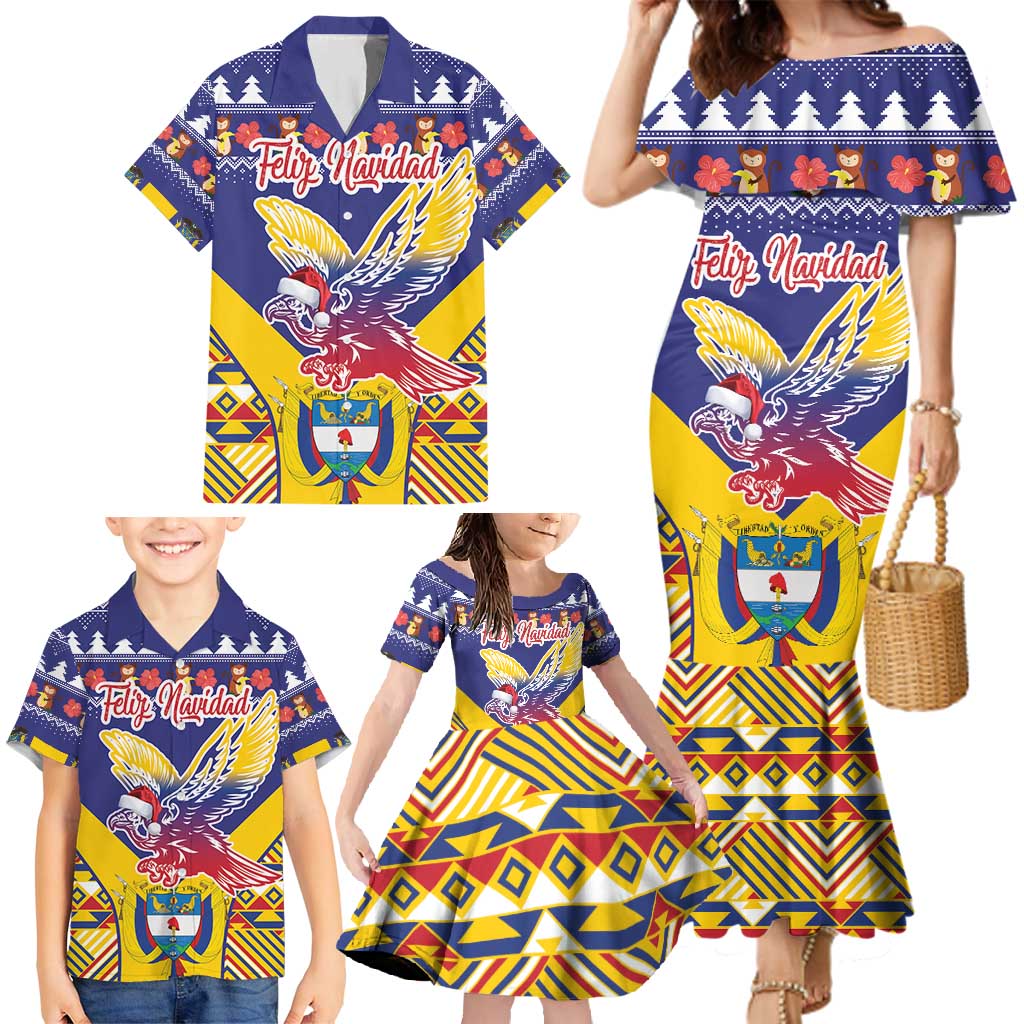 Personalized Colombia Christmas Family Matching Mermaid Dress and Hawaiian Shirt Andean Condor With Seamless Pattern - Wonder Print Shop