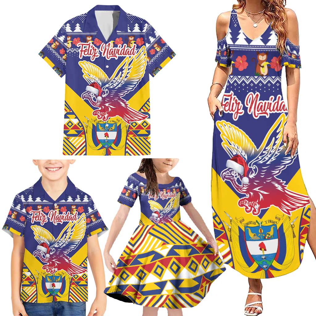 Personalized Colombia Christmas Family Matching Summer Maxi Dress and Hawaiian Shirt Andean Condor With Seamless Pattern - Wonder Print Shop