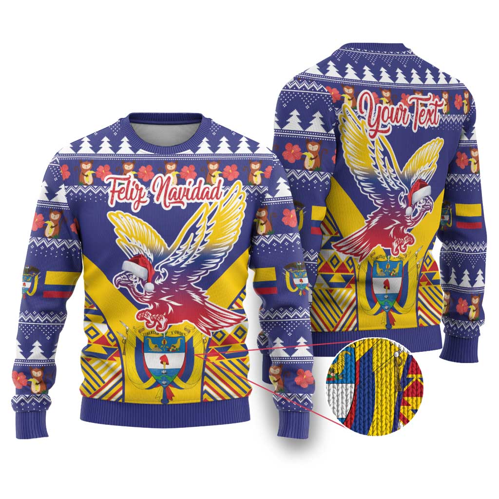 Personalized Colombia Christmas Ugly Christmas Sweater Andean Condor With Seamless Pattern - Wonder Print Shop