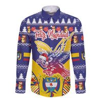 Blue Christmas long-sleeve button shirt with condor and Fely Navidad graphic