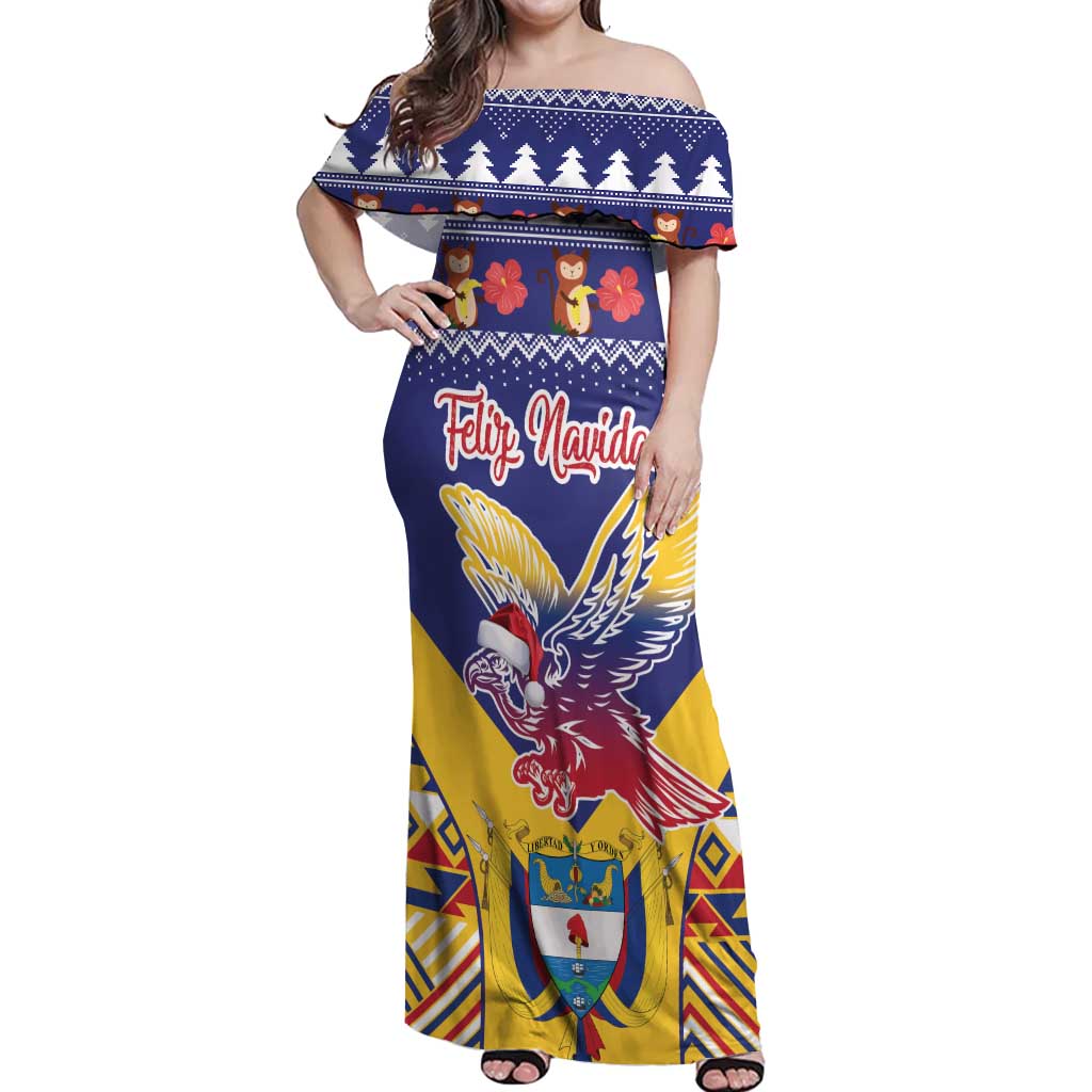 Personalized Colombia Christmas Off Shoulder Maxi Dress Andean Condor With Seamless Pattern - Wonder Print Shop