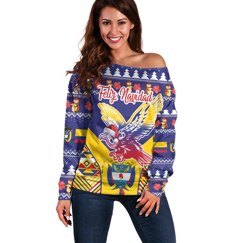 Personalized Colombia Christmas Off Shoulder Sweater Andean Condor With Seamless Pattern - Wonder Print Shop