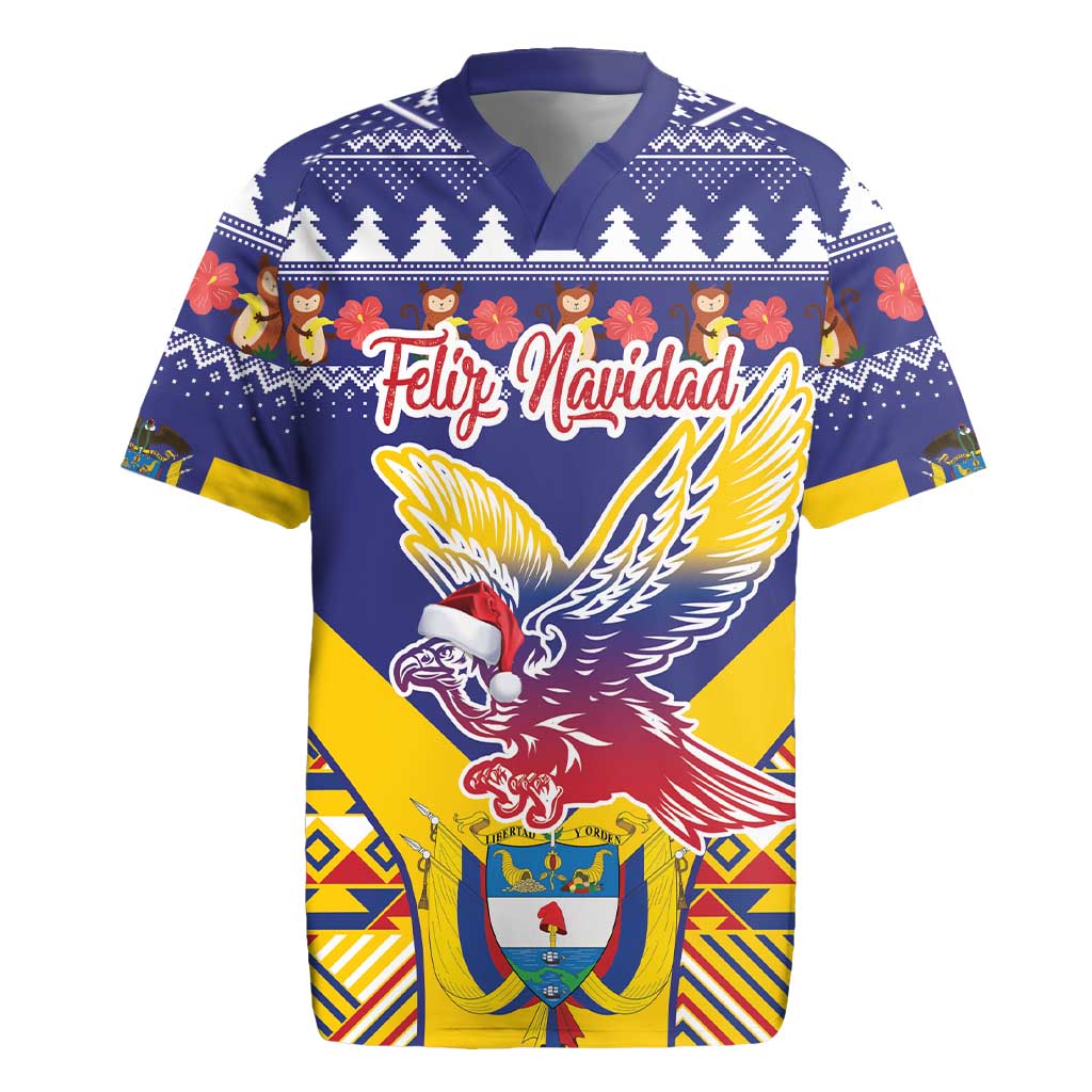 Personalized Colombia Christmas Rugby Jersey Andean Condor With Seamless Pattern - Wonder Print Shop