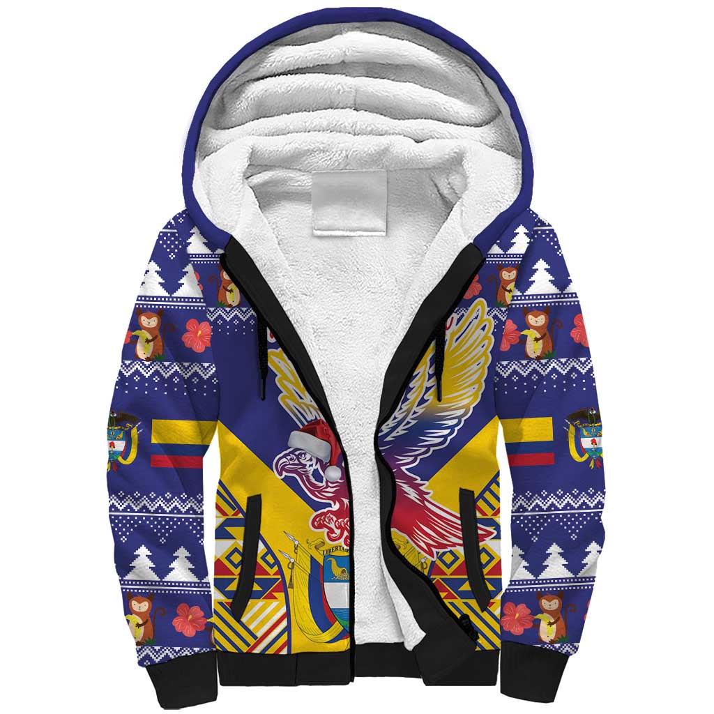 Personalized Colombia Christmas Sherpa Hoodie Andean Condor With Seamless Pattern - Wonder Print Shop