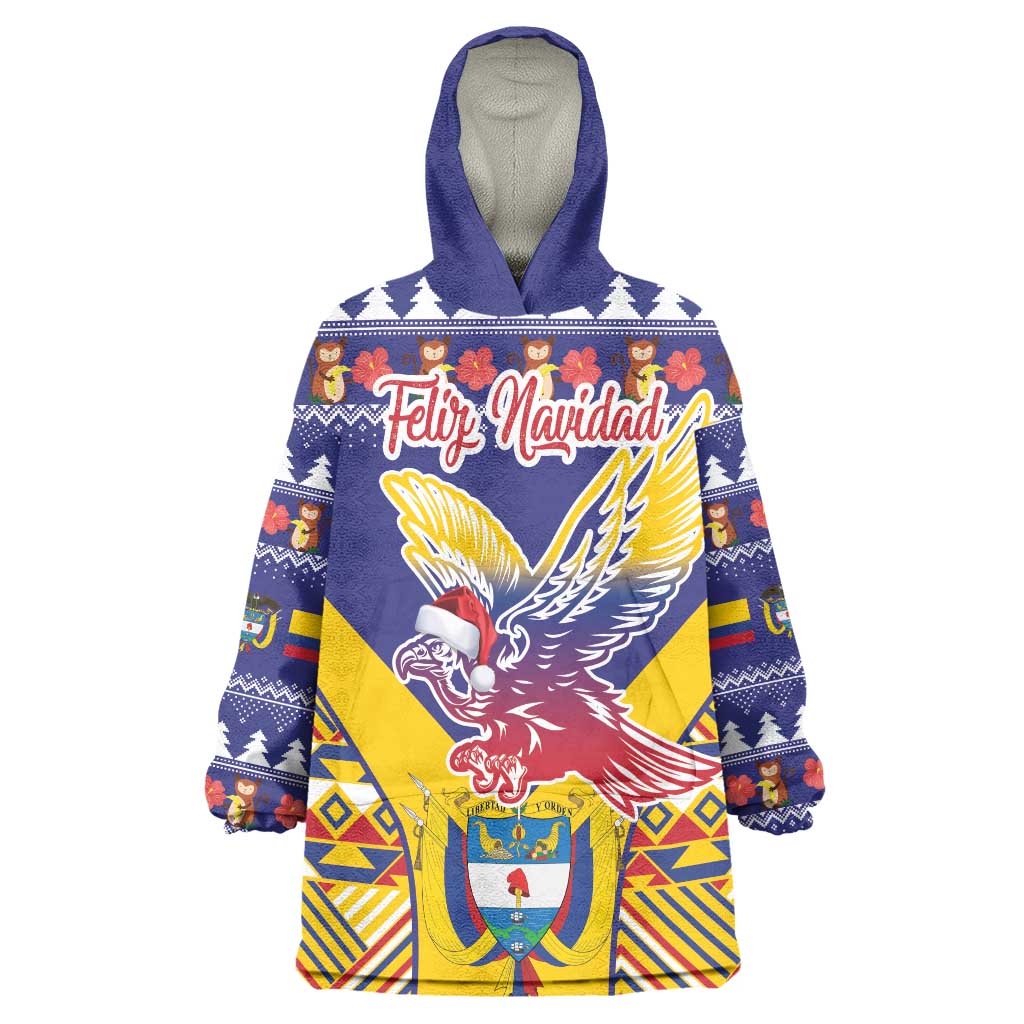 Personalized Colombia Christmas Wearable Blanket Hoodie Andean Condor With Seamless Pattern