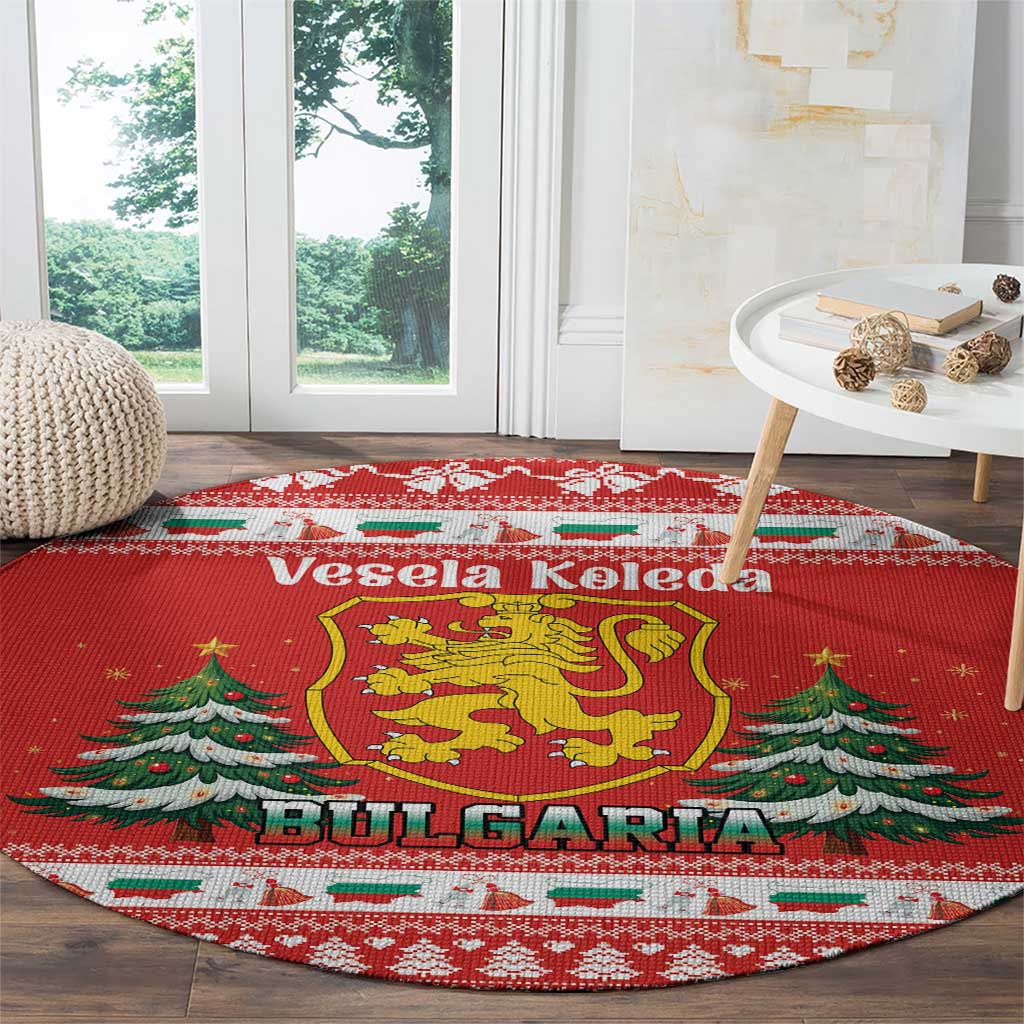 Bulgaria Christmas Round Carpet Merry Xmas Lion Crest - Wonder Print Shop