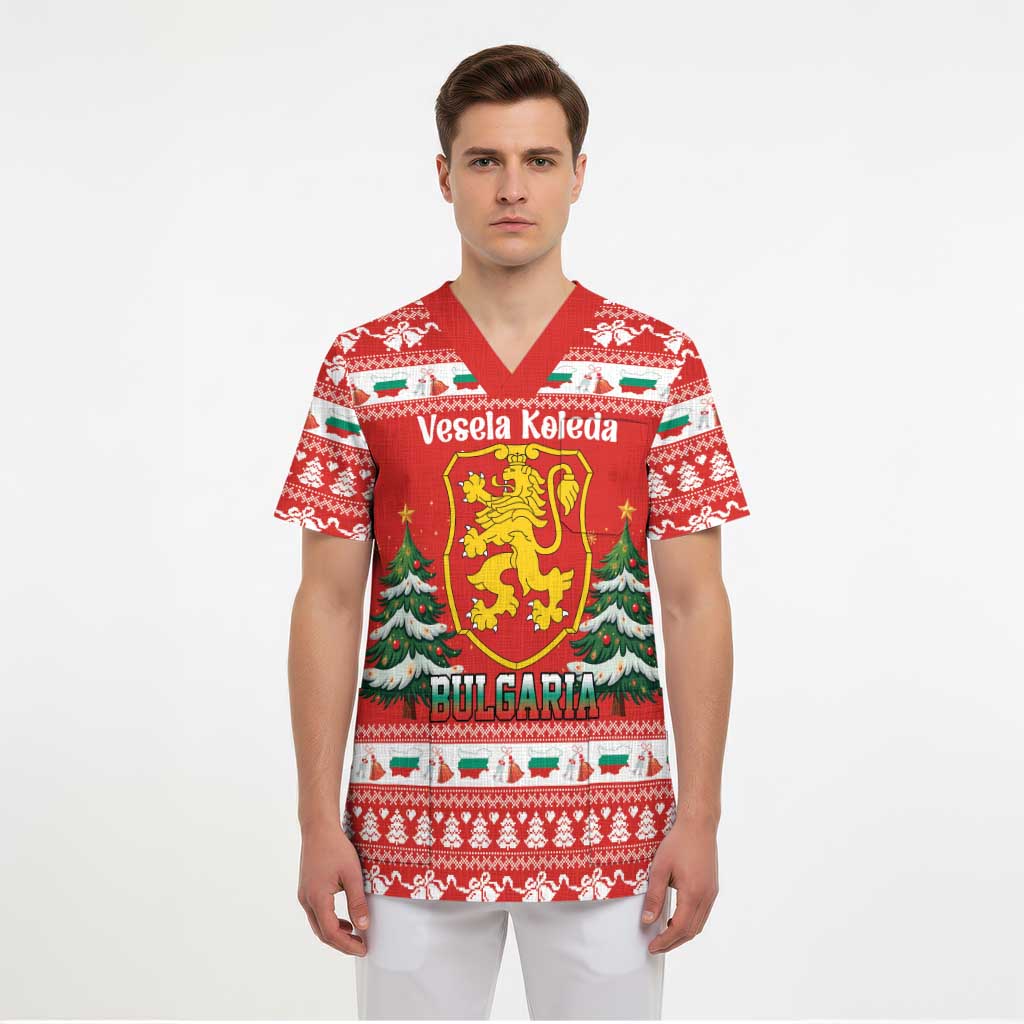 Bulgaria Christmas Scrub Top Merry Xmas Lion Crest - Wonder Print Shop
