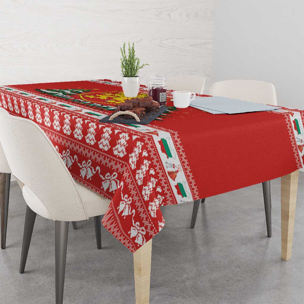 Bulgaria Christmas Tablecloth Merry Xmas Lion Crest - Wonder Print Shop