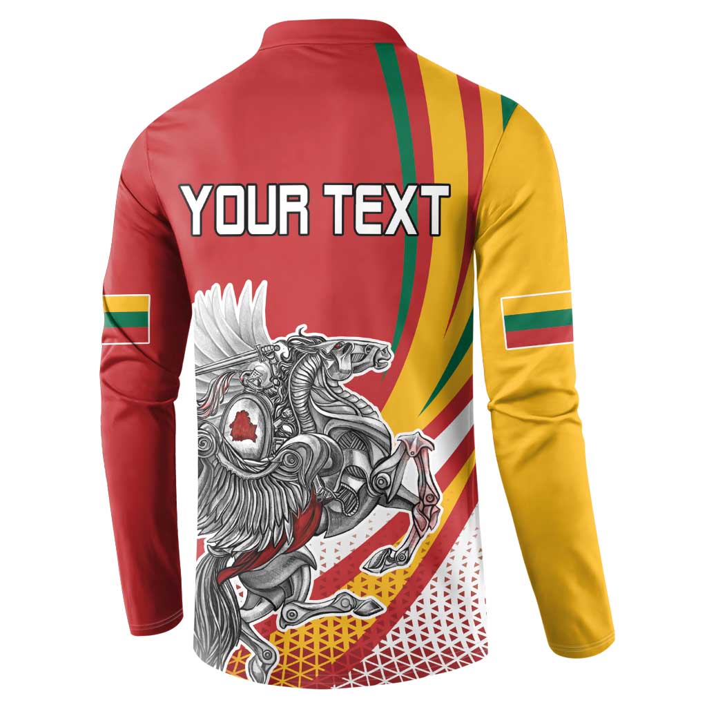 Back of red button-up sweatshirt with “YOUR TEXT” and knight eagle graphic