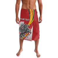 Red personalized lavalava with Lithuanian Vytis swoosh graphic and diagonal color stripes