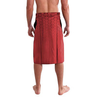 Red lavalava with patterned panels and banded waistband
