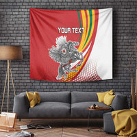 Lithuania Independence Day tapestry, red and white with silver knight crest and "YOUR TEXT".