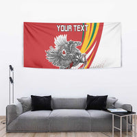 Lithuania Independence Day tapestry, red and white with silver knight crest and "YOUR TEXT".