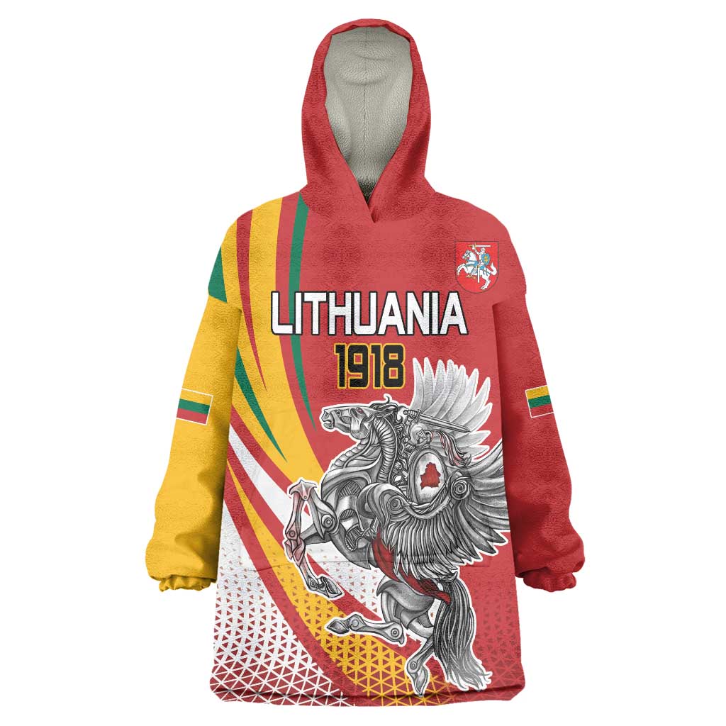 Personalized Lithuania Independence Day Wearable Blanket Hoodie Lithuanian Vytis Swoosh