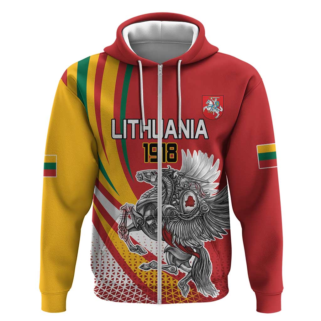 Personalized Lithuania Independence Day Zip Hoodie Lithuanian Vytis Swoosh - Wonder Print Shop