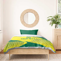 Yellow and green duvet bedding set with geometric triangle graphic and two pillowcases