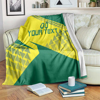 Volleyball blanket in yellow and green with geometric pattern and 'YOUR TEXT' print
