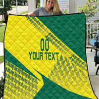 Custom Lithuania volleyball quilt with yellow and green diagonal design, quilted texture, “YOUR TEXT”